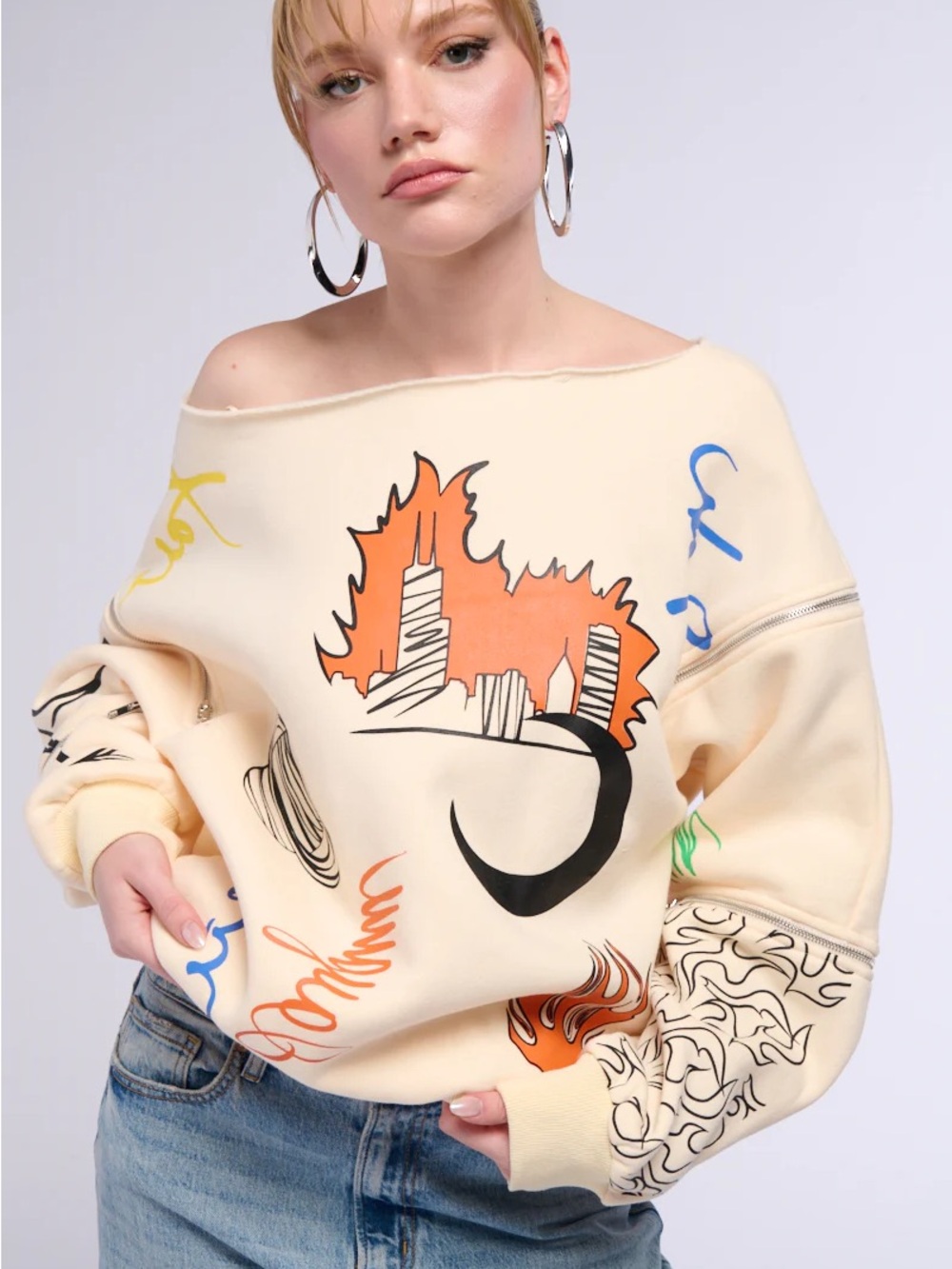 NWOT! MONDRIAN OFF THE SHOULDER OVERSIZED SWEATSHIRT